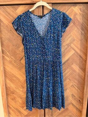 Banana Republic Navy Blue Flutter-Sleeve V-Neck Mini Dress